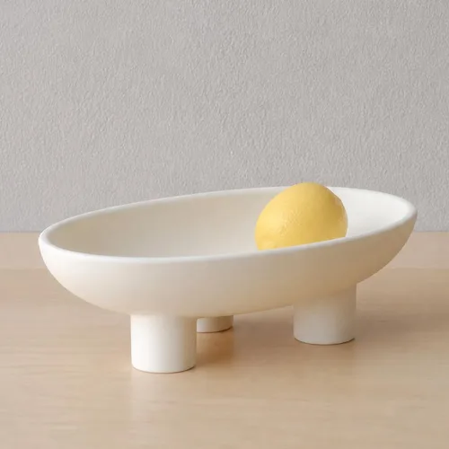 WENSHUO Frutero de cerámica de tres patas para encimera de cocina, cuenco decorativo para decoración de mesa, cuencos grandes ovalados de 10 Crema