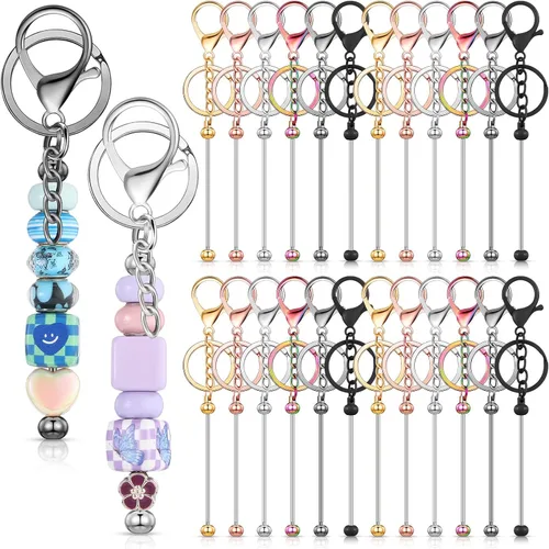 Tondiamo 24 piezas de barras de llavero con cuentas a granel para kit de fabricación de llaveros, regalos para mujeres y hombres, manualidades DIY,