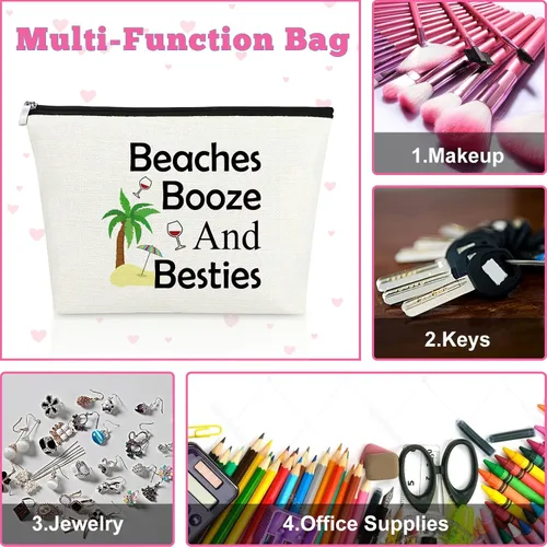 Miniatura 7 de Mxrymvu Regalos de playa para mujeres, bolsa de maquillaje, regalos para amantes de la playa, 2 piezas beige.