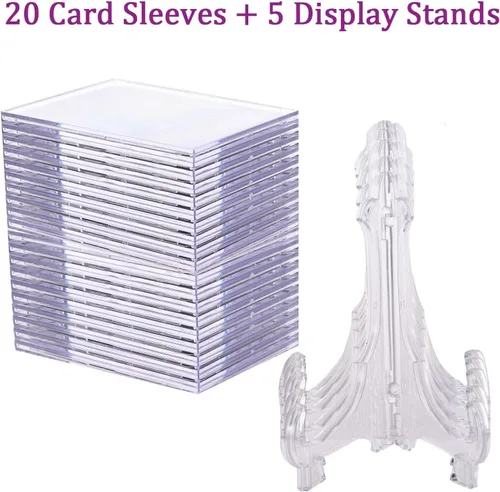 Miniatura 5 de Fundas para tarjetas coleccionables, 20 unidades, protectores de tarjetas de acrílico duro, ladrillo transparente + 5 soportes de exhibición