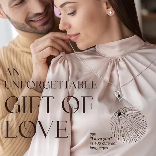 Miniatura 3 de GLAMOUR BOUTIQUE Preserved Rose in a Box with I Love You Necklace in 100 Languages - Enchanted Flower Jewelry Set with Silver Stud Earrings Gifts