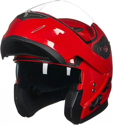 Miniatura 2 de ILM - Casco de motocicleta modular con visera solar abatible, Bluetooth integrado, intercomunicador, Mp3 Modelo 953/953 PRO Rojo