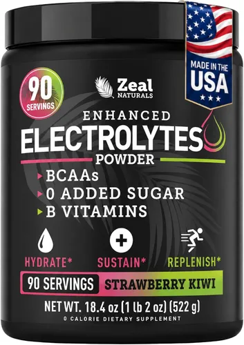 Miniatura 13 de Zeal Electrolyte Powder - 90 porciones Polvo de electrolitos Keto Cero azúcar, BCAA, vitaminas B Potasio, zinc, magnesio Bebida