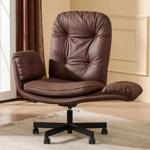 Miniatura 10 de amseatec Silla Criss Cross con reposabrazos y ruedas para sentarse con las piernas cruzadas, cómoda silla de escritorio giratoria ajustable
