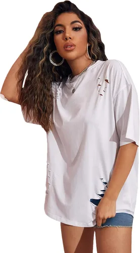 Miniatura 4 de SheIn Camiseta holgada de media manga con estampado de figuras para mujer