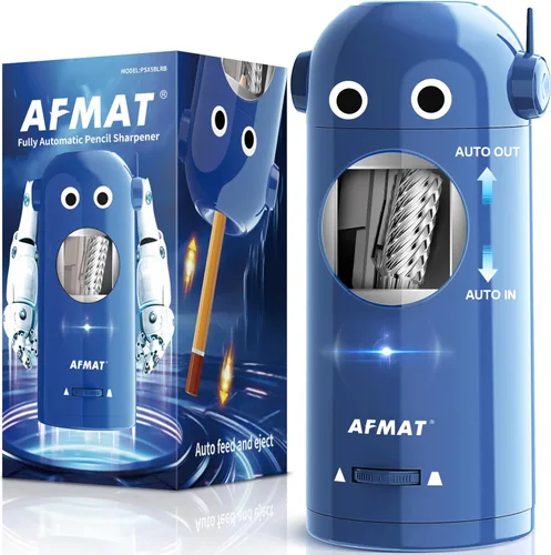 AFMAT - Sacapuntas eléctrico para lápices de colores 7-11.5mm, sacapuntas robot totalmente automático, entrada y salida automática, recargable sin