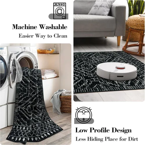 Miniatura 4 de Wonnitar Alfombra Corredor de Cocina Lavable 2x6, Corredores Marroquíes Negros para Pasillo, Tapete Antideslizante Bohemio Suave para Baño Alfombra