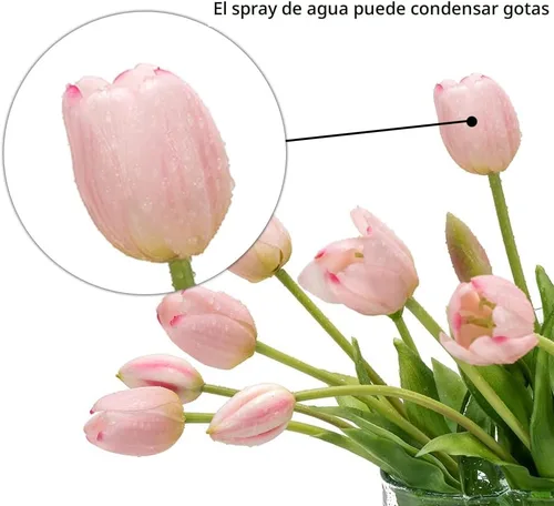 Miniatura 3 de DUYONE 15 tulipanes artificiales, ramo de látex, tulipanes falsos para oficina, boda, fiesta, hogar, cocina, jardín (rosa claro, 15 unidades)