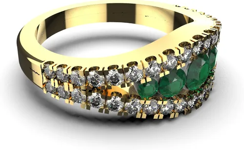Miniatura 2 de Anillo de compromiso de diamantes y esmeraldas redondas naturales de oro de 14 quilates