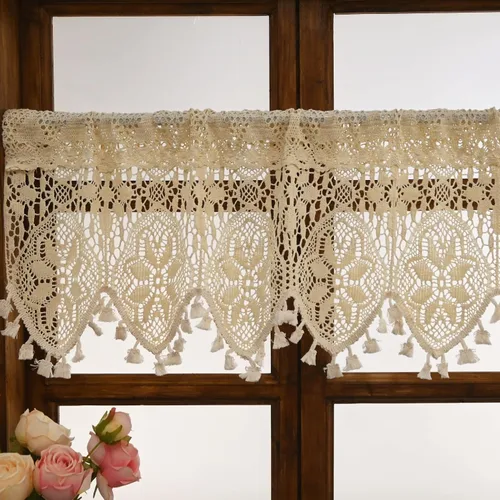 Miniatura 3 de Cenefa de cortina de ganchillo retro para ventana de cocina, cortinas bohemias para decoración de café, bolsillo para barra, cortinas cortas
