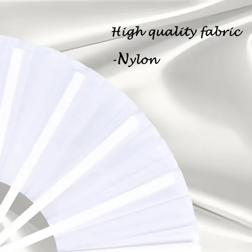 Miniatura 2 de Paquete de 2 ventiladores de mano plegables grandes, ventilador chino blanco de tela de nailon de Kung Fu Tai Chi para hombres y mujeres, actuación