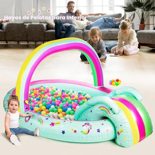 Miniatura 5 de SULIFEEL Centro de Juegos Inflable de Unicornio Arcoíris Piscina para Niños con Tobogán y Aspersor para Niños, 96"x59"x39" pulgadas Piscina