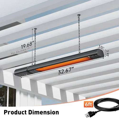 Miniatura 6 de Calentador eléctrico de techo para exteriores, control Wifi, para colgar en la pared, patio colgante de 1500 W, infrarrojo, 9 niveles de calor