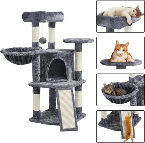 Miniatura 4 de Topeakmart Árbol para gatos, muebles para gatos de varios niveles de 42 pulgadas con perca, postes rascadores, hamaca y condominio, gris oscuro