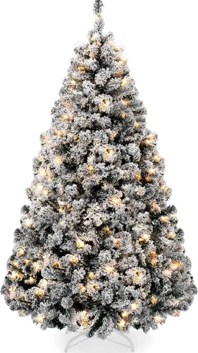 Miniatura 10 de Best Choice Products - Árbol de Navidad artificial preiluminado de pino flocado de 9 pies, 2-en-1, luces LED blancas y multicolor, apariencia Verde