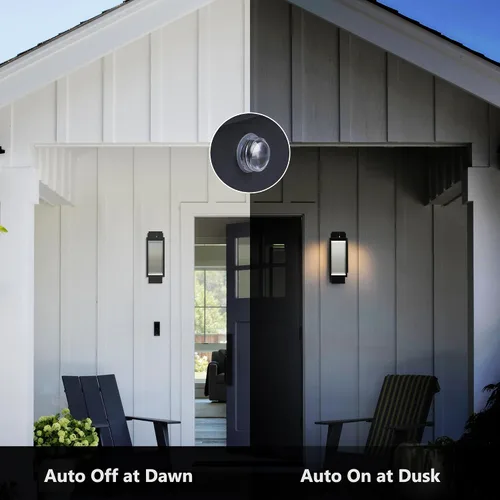 Miniatura 2 de Lámpara de pared para exteriores, lámpara de pared para exteriores del atardecer al amanecer, aplique de pared LED negro con vidrio templado