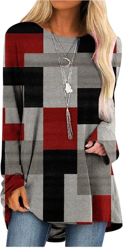 Miniatura 10 de Túnicas o tops para mujer para llevar con leggings, manga larga, ajuste holgado, ropa de otoño, cuello redondo, degradado, cómodas, blusas 02 Verde
