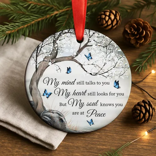 Miniatura 2 de Adornos de Navidad 2025, My Mind Still Talks to You, adorno de mariposa, recuerdo en memoria de regalos queridos pérdida de padre, marido, regalo