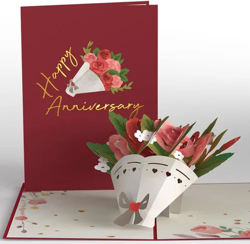 Lovepop Tarjeta de feliz aniversario | Tarjeta desplegable 3D de rosas románticas para esposa, marido o pareja | Regalo único de boda o celebración