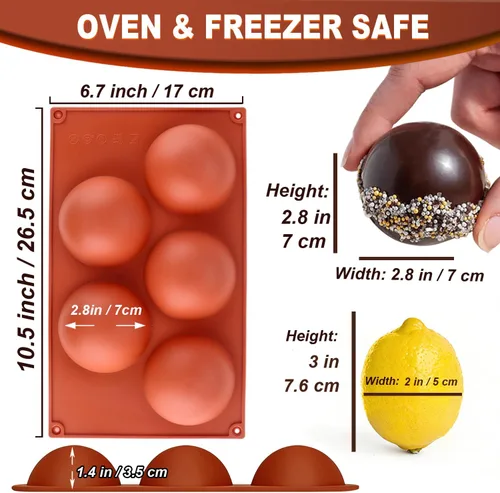 Miniatura 6 de Lerykin Paquete de 3 moldes de silicona extra grandes de 5 cavidades, molde de media esfera antiadherente para hacer bombas de chocolate caliente