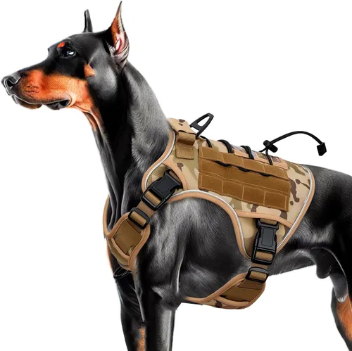 Miniatura 16 de Arnés táctico para perros grandes, chaleco reflectante ajustable sin tirones con sistema Molle, control de grado militar K9 para entrenamiento