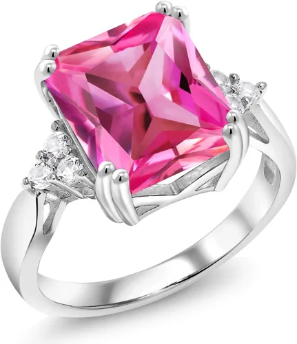 Miniatura 51 de Gem Stone King Anillo de compromiso con piedra natal de 5-10 quilates para mujer, plata de ley 925, corte esmeralda de 0.47 x 0.394 pulgadas, anillo