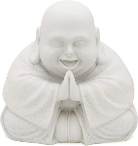 Miniatura 3 de Estatua de Buda Feliz – Figura Zen decorativa para el hogar y el jardín, apta para el aire libre, perfecta para meditación y Feng Shui (crema)