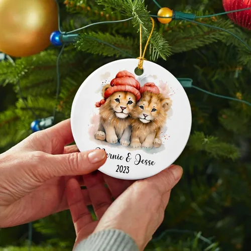 Miniatura 2 de Adorno de cerámica personalizado para pareja de leones 2026, regalos para parejas recién nacidas, novio, novia, adorno para parejas de leones, árbol