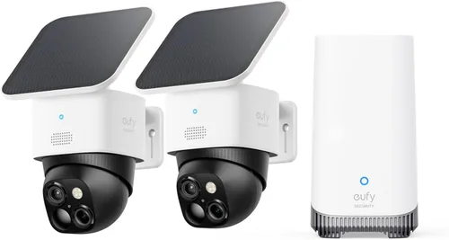 eufy Security SoloCam S340 Kit de 2 cámaras (HomeBase S380), cámara de seguridad solar, cámara inalámbrica para exteriores, panorámica e inclinación