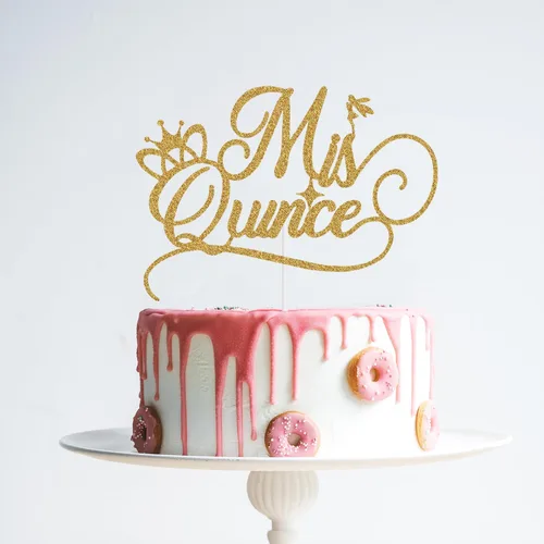 Miniatura 4 de Decoración para pastel de membrillo Mis con purpurina – Decoración para tarta de cumpleaños de 15 años, decoración de pastel de 15 años, decoración