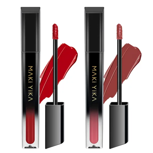 Miniatura 26 de MAKI YIKA Lápiz labial rojo burdeos para mujer, pintalabios de larga duración, sin manchas, mate, líquido, a prueba de transferencia, sin crueldad