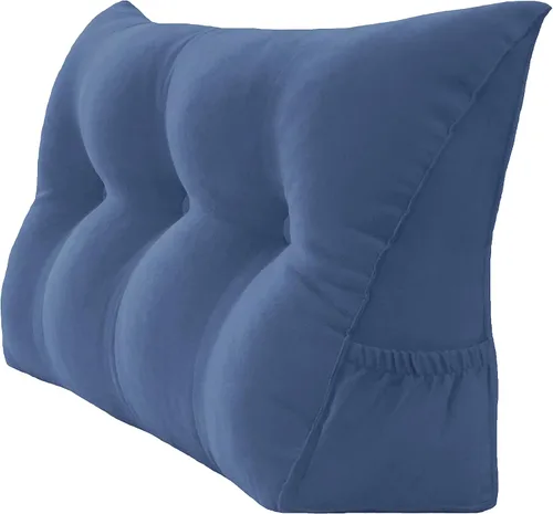 Peachwell Almohada triangular de lectura para reposo en cama, cojín grande para cabecero, respaldo, almohada de cuña con funda extraíble y dos Azul
