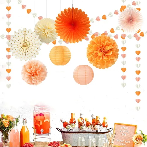 Miniatura 6 de Guirnalda de Corazón Beige-Naranja Melocotón para Fiesta de Otoño - 11.9M Decoraciones de Otoño Acción de Gracias Cumpleaños Boho Banderines