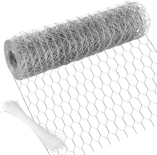 Alambre de pollo de 13.7 pulgadas x 393.7 pulgadas, malla galvanizada hexagonal para jardín, valla de jardín para mascotas, conejos, pollos con 100