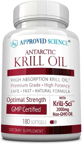 Approved Science Aceite de krill - 2000 mg de aceite de krill antártico, 650 mcg de astaxantina - 260 mg EPA, 160 mg DHA - 180 cápsulas blandas