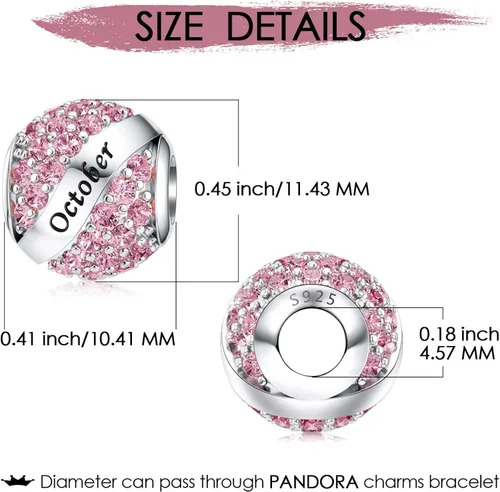 Miniatura 5 de JIAYIQI Dijes de piedra natal para dijes de pulsera de plata de ley 925 abalorios calados de feliz cumpleaños para mujer regalo de joyería Plata
