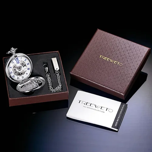 Miniatura 6 de Reloj de bolsillo mecánico antiguo para hombre y mujer, esqueleto plateado, tren de vapor, ferrocarril, números romanos, plateado, Mecánico