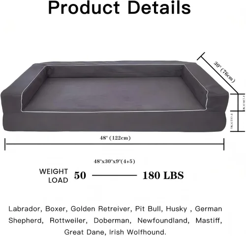 Miniatura 3 de Cama ortopédica para perros grande de 48 x 30 x 9 pulgadas, cama de espuma viscoelástica sólida para aliviar la artritis y displasia de cadera