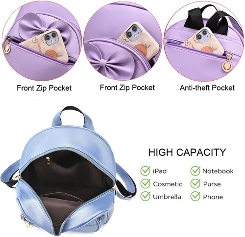 Miniatura 4 de LCFUN Linda mochila de cuero pequeña de moda para niñas y mujeres, Azul brillante, Daypack