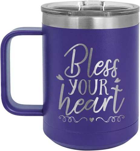 Miniatura 15 de BLESS YOUR HEART Taza de café blanca de 15 oz con tapa deslizante Taza de café de viaje aislada Ideas de regalos de cumpleaños o Navidad