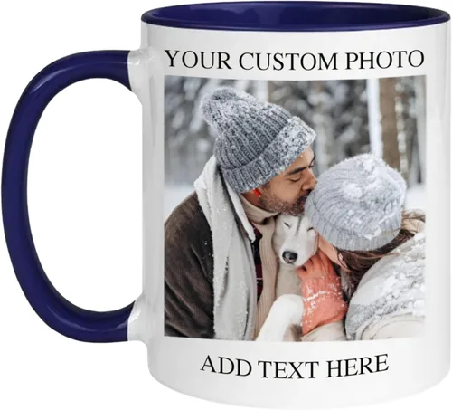 Taza de café personalizada de 11 onzas de cerámica – Agregue foto, texto o logotipo | Taza con imagen personalizada, impresión a doble cara, apta
