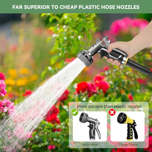 Miniatura 5 de Boquilla de manguera de jardín, boquilla de manguera de agua de metal resistente con 8 patrones de pulverización ajustables, rociador de mano