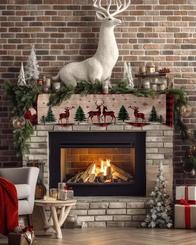 Miniatura 2 de Bufanda de manto de 70 x 17 pulgadas, diseño de ciervo y árbol de Navidad verde, para chimenea, mantel y mantel de chimenea, camino para Navidad