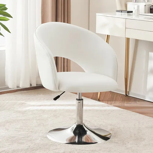 Miniatura 8 de Furnimart Silla de Tocador de Cuero Blanco, Taburete de Tocador con Altura Ajustable, Silla Giratoria con Respaldo, Silla Redonda de Maquillaje