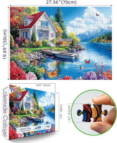 Miniatura 2 de Rompecabezas de Animales de PuzzOne, Rompecabezas de 1000 Piezas para Adultos, Oso, Casa en el Árbol, Bosque Multicolor para Diversión Familiar