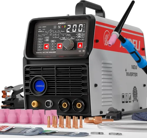 ANDELI 8 en 1 AC/DC Soldador TIG de aluminio frío 200 amperios con pulso, 110 V/220 V de doble voltaje AC TIG/DC TIG/pulso TIG/LIFT