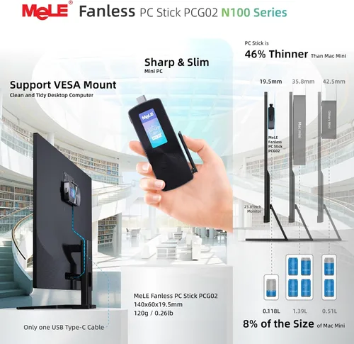 Miniatura 8 de MeLE Mini PC Stick sin ventilador PCG02 con Windows 11 Home, 12th N100 4GB 128GB, Mini computadora de escritorio, soporte 4K HDMI, PXE desbloqueado