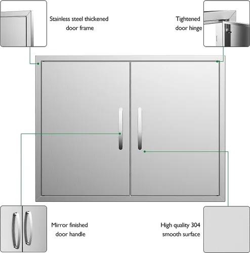 Miniatura 3 de Puertas de cocina para exteriores, 31 pulgadas de ancho x 24 pulgadas de alto, puertas de acceso dobles para barbacoa, acero inoxidable 304