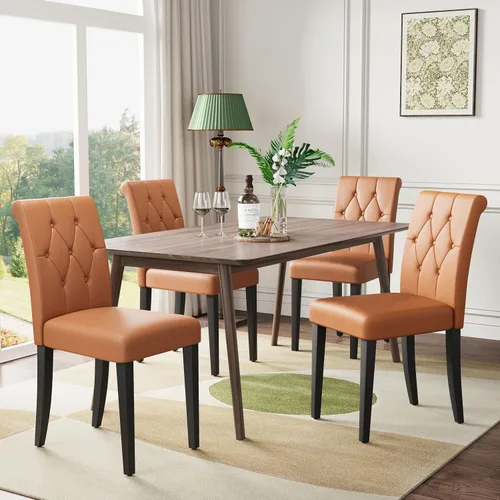 Miniatura 10 de Welzona - Juego de 4 sillas tapizadas para comedor, estilo Parsons, con botones, con patas de madera maciza, silla moderna de tela para Negro