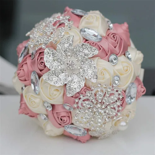 Miniatura 2 de Ramo de broche para novia pequeña, ramo de boda, ramo de rosas de satén para niña, hecho a medida, ramo floral de boda, arreglo de centro de mesa